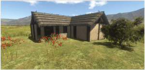 Wood and daub house with addition.